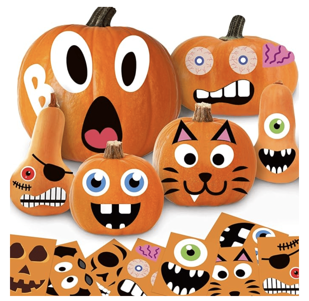 Halloween Pumpkin Stickers for Kids, 24 Sheets Pumpkin Face Stickers Decals Decorating Kit, Halloween Party Activities Games Supplies Favors Gifts